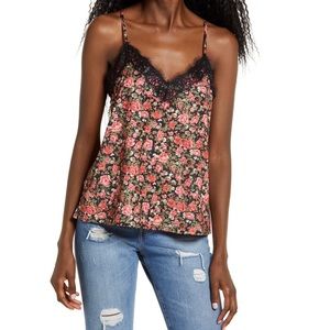BP.
Lace Trim Satin Camisole In Black Betsy Rose Floral